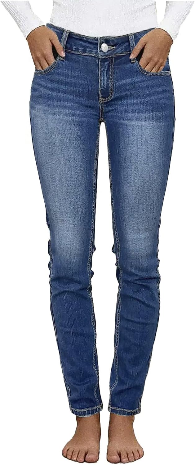 Flamingals Mid Waist Women's Skinny Jeans Butt Lifting Slim Fit Casual Wash Stretchy Skinny Leg Denim Pants with Pocket
