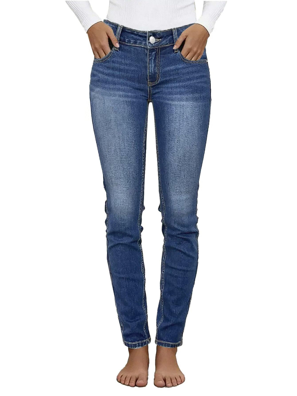 Flamingals Mid Waist Women's Skinny Jeans Butt Lifting Slim Fit Casual Wash Stretchy Skinny Leg Denim Pants with Pocket