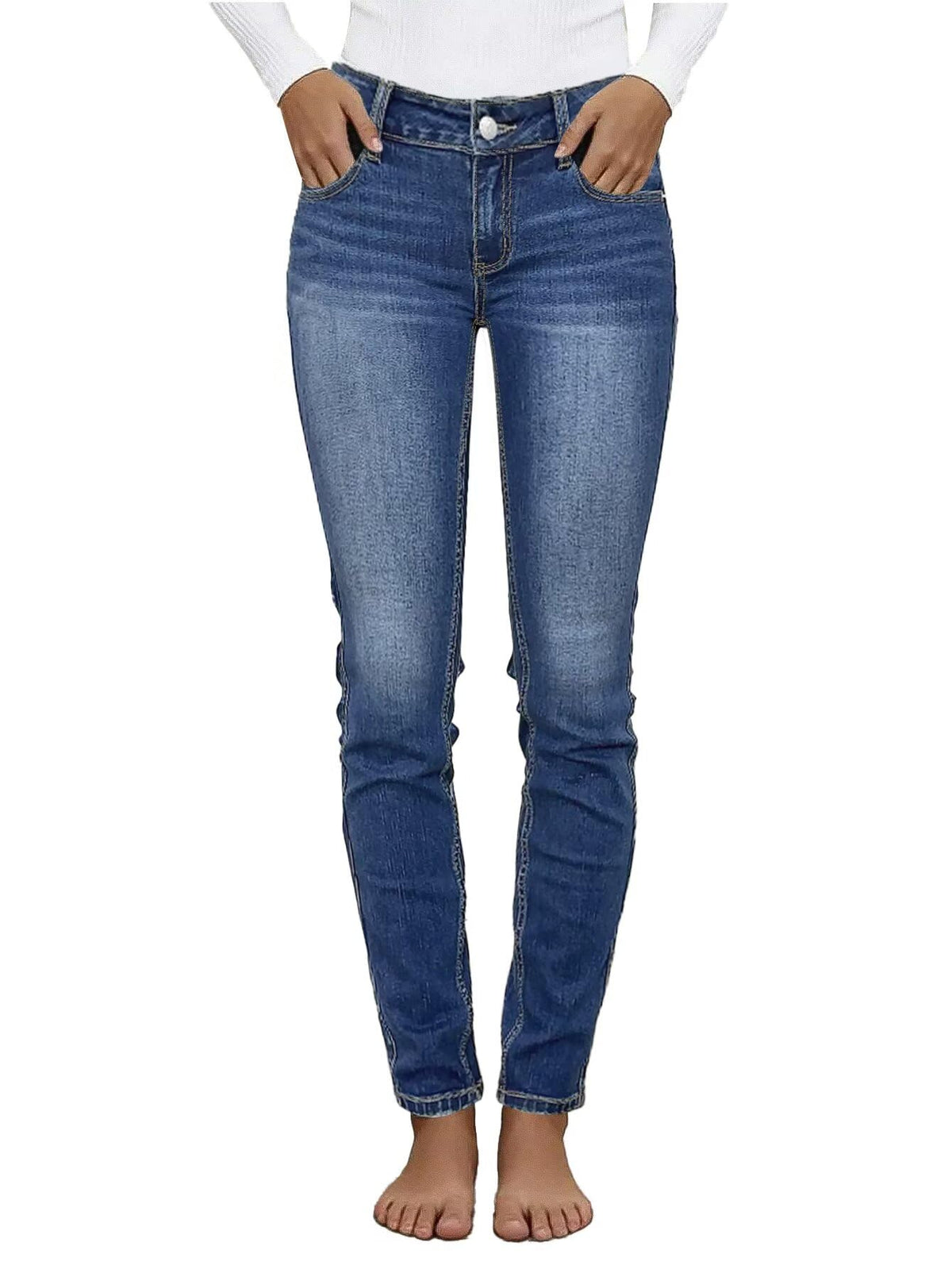 Flamingals Mid Waist Women's Skinny Jeans Butt Lifting Slim Fit Casual Wash Stretchy Skinny Leg Denim Pants with Pocket