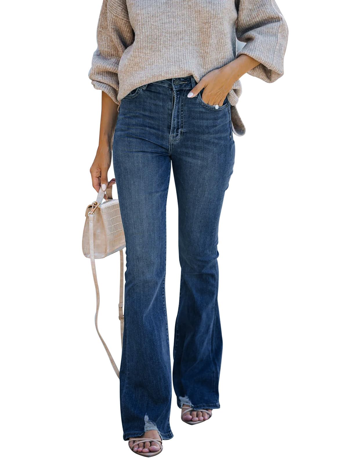 KUNMI Women's Flare Bell Bottom Jeans High Waisted Wide Leg Bootcut Jeans Stretchy Denim Pants