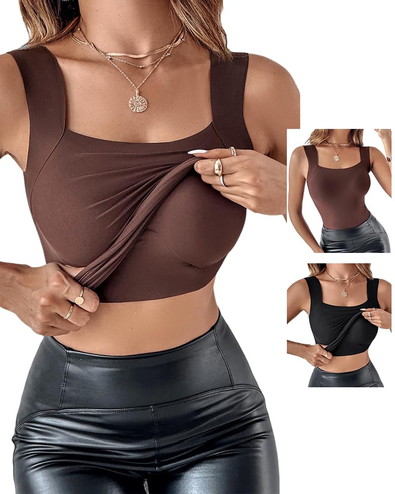 CHICME Womens Built in Bra Shapewear Tank Top U Neck Camisole