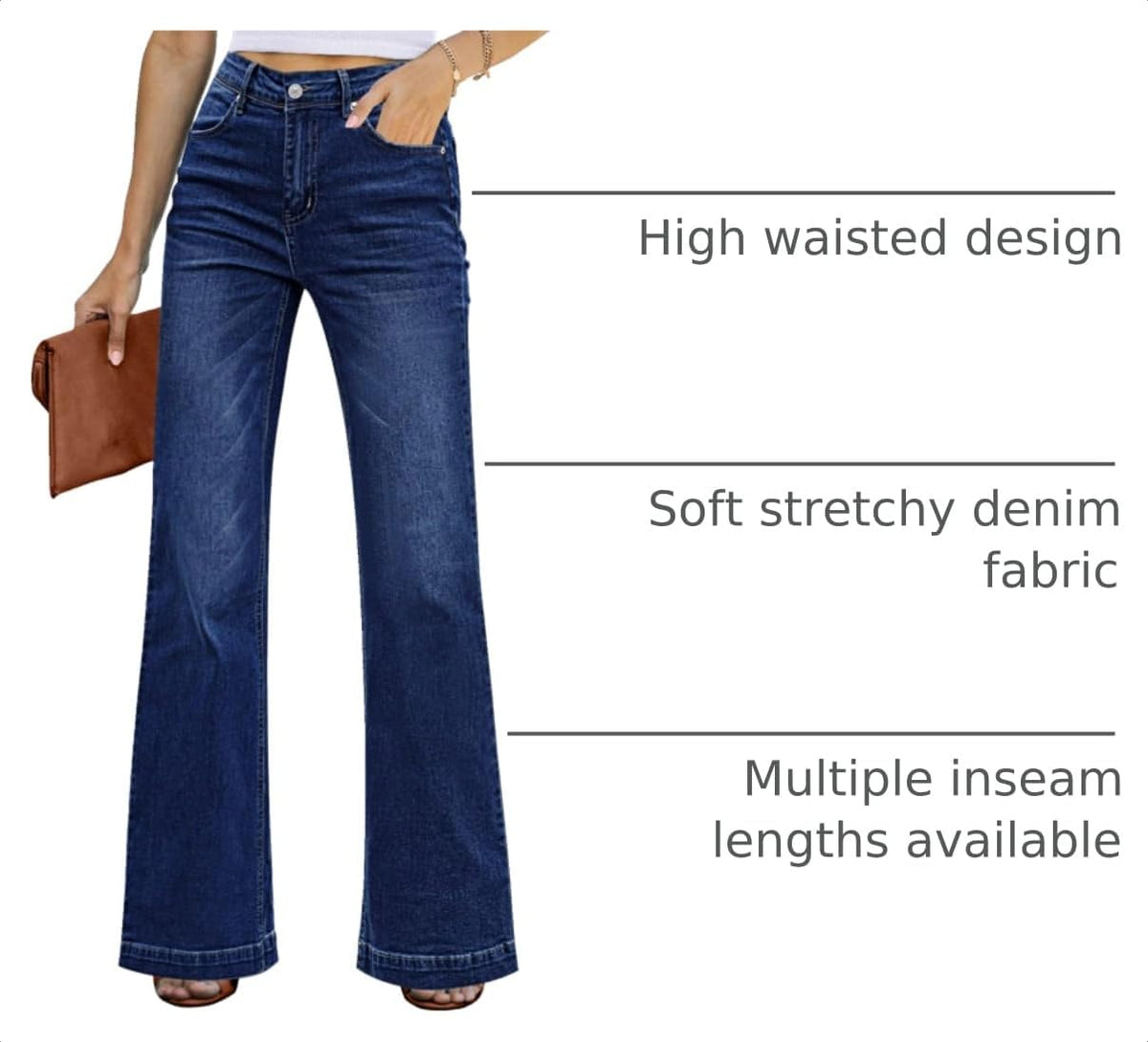 GRAPENT Flare Jeans for Women High Rise Wide Leg Baggy Stretchy Denim Pants