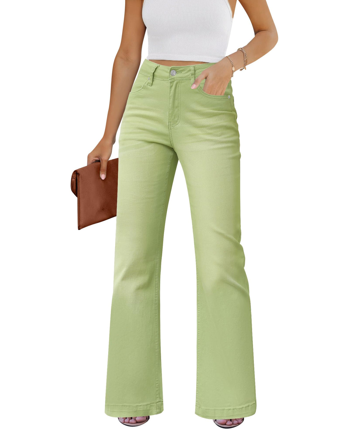 GRAPENT Flare Jeans for Women High Rise Wide Leg Baggy Stretchy Denim Pants