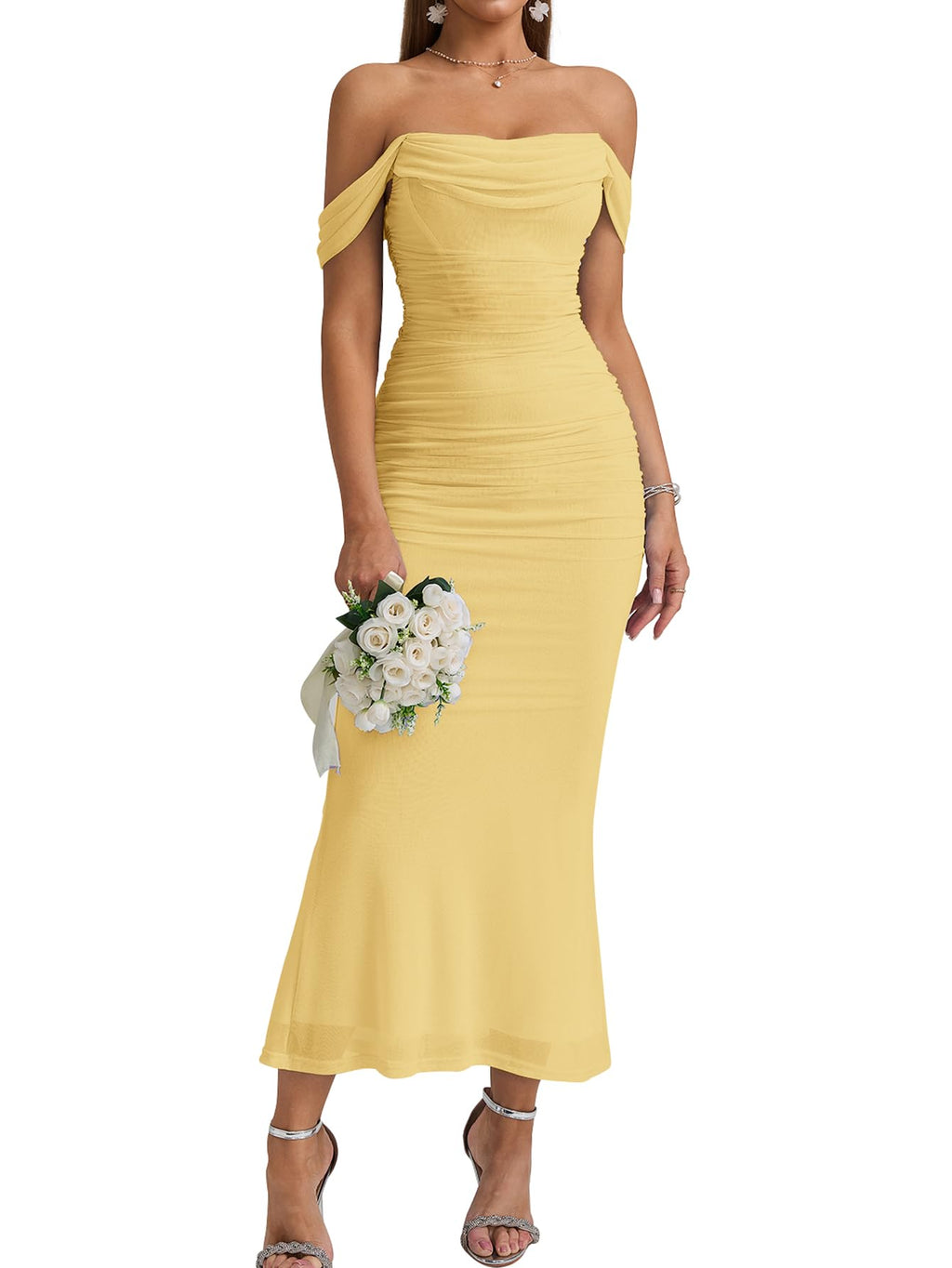 KUTUMAI Women Off Shoulder Maxi Long Corset Formal Wedding Guest Dress