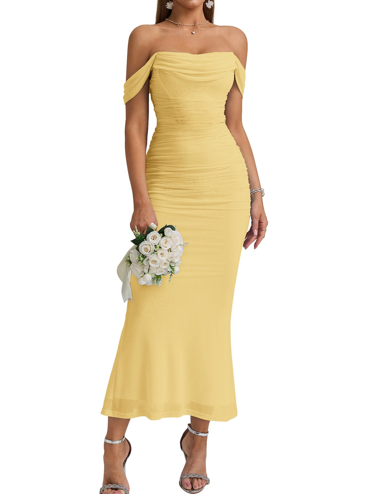 KUTUMAI Women Off Shoulder Maxi Long Corset Formal Wedding Guest Dress