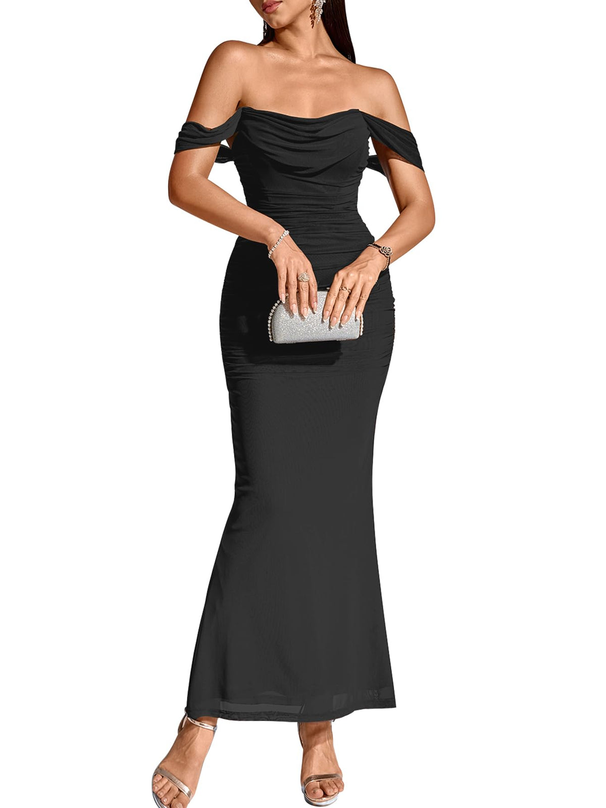 KUTUMAI Women Off Shoulder Maxi Long Corset Formal Wedding Guest Dress