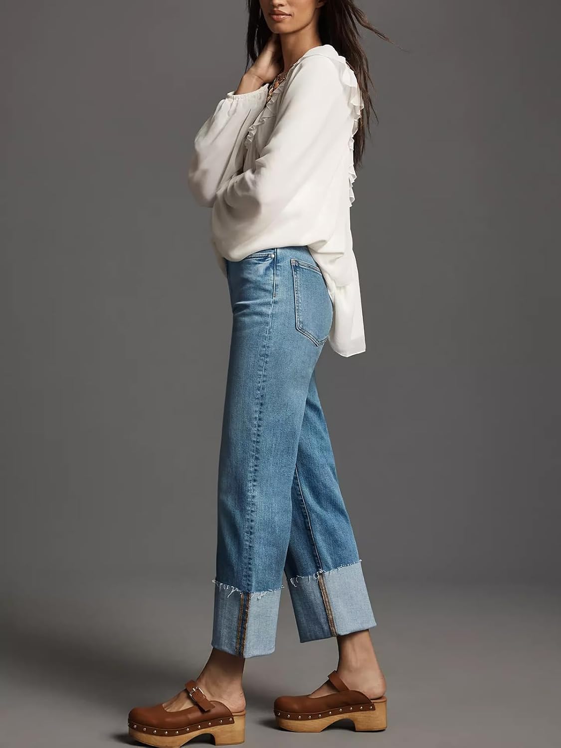 KUNMI Women's Wide Leg Jeans High Waisted Straight Leg Stretchy Denim Pants with Pockets