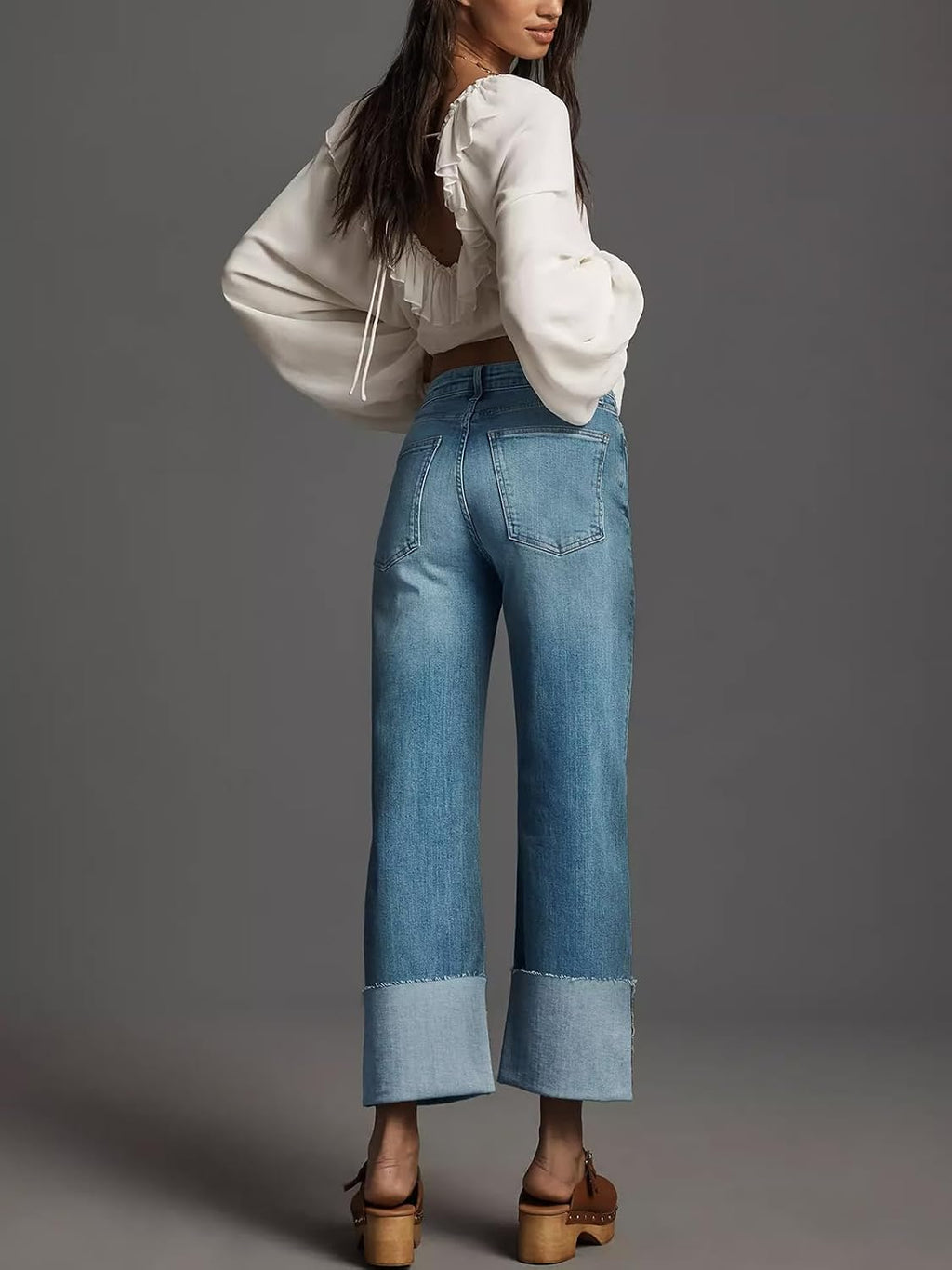 KUNMI Women's Wide Leg Jeans High Waisted Straight Leg Stretchy Denim Pants with Pockets