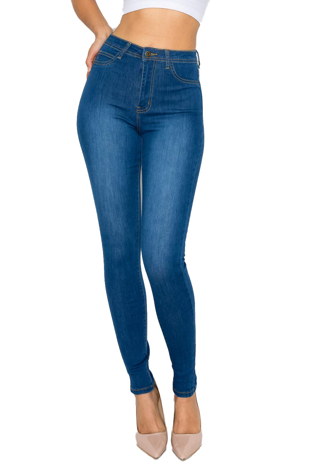 High Waisted-Rise Colored Stretch Skinny Destroyed Ripped Distressed Jeans for Women Olive Mustard RED