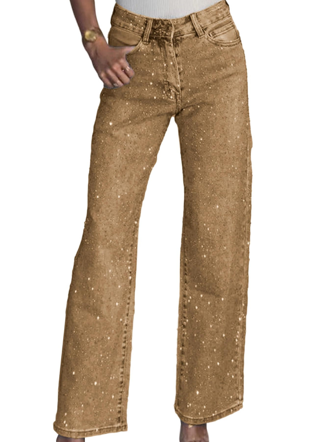 Famnbro Womens Rhinestone Jeans Baggy Y2K Wide Leg Sparkly Denim Pants