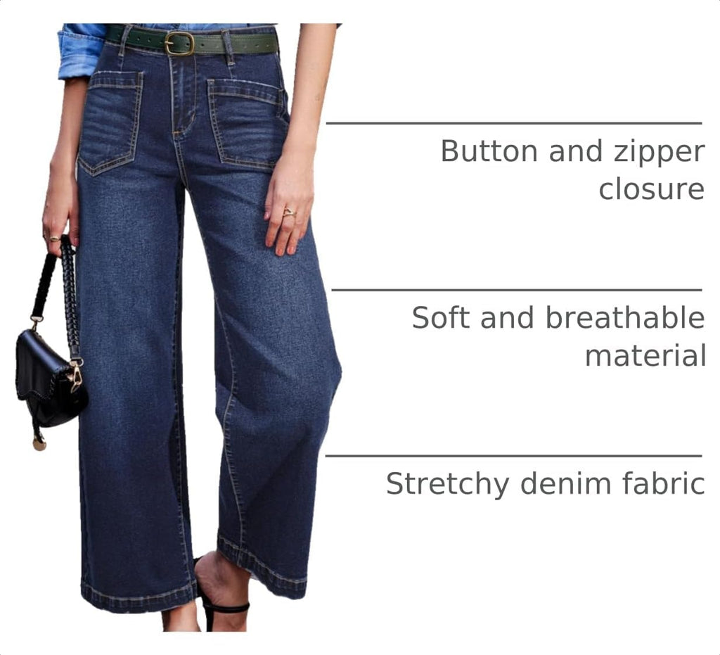 Sidefeel Wide Leg Jeans for Women High Waisted Stretchy Ankle Denim Pants