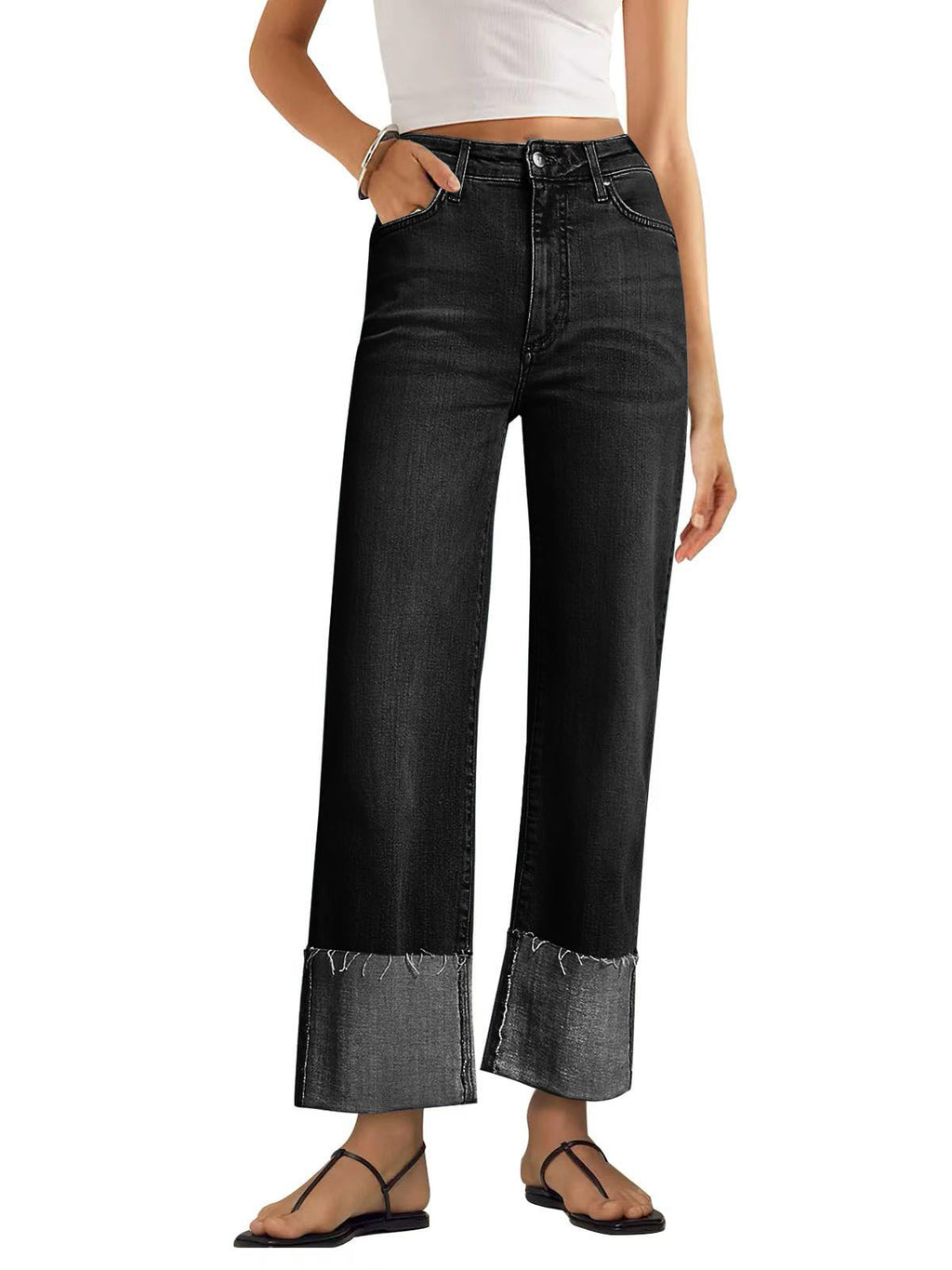 KUNMI Women's Wide Leg Jeans High Waisted Straight Leg Stretchy Denim Pants with Pockets