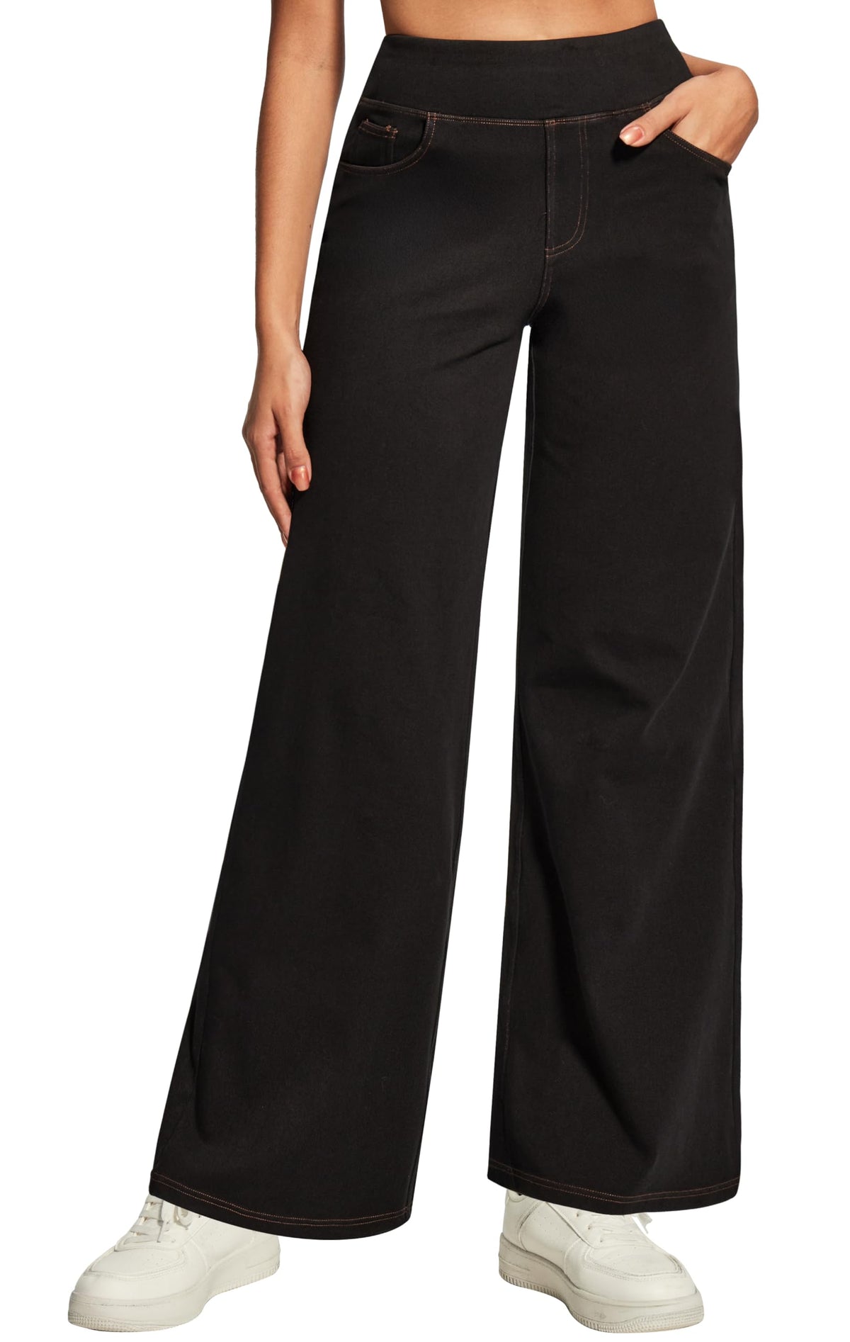 Wide Leg Jeans for Women Trendy Stretchy Pull On Baggy Sweatpant Jeans