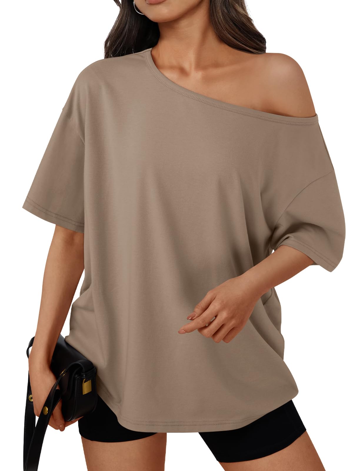 Trendy Queen Womens Off the Shoulder Tops Oversized Summer T-Shirts 2026