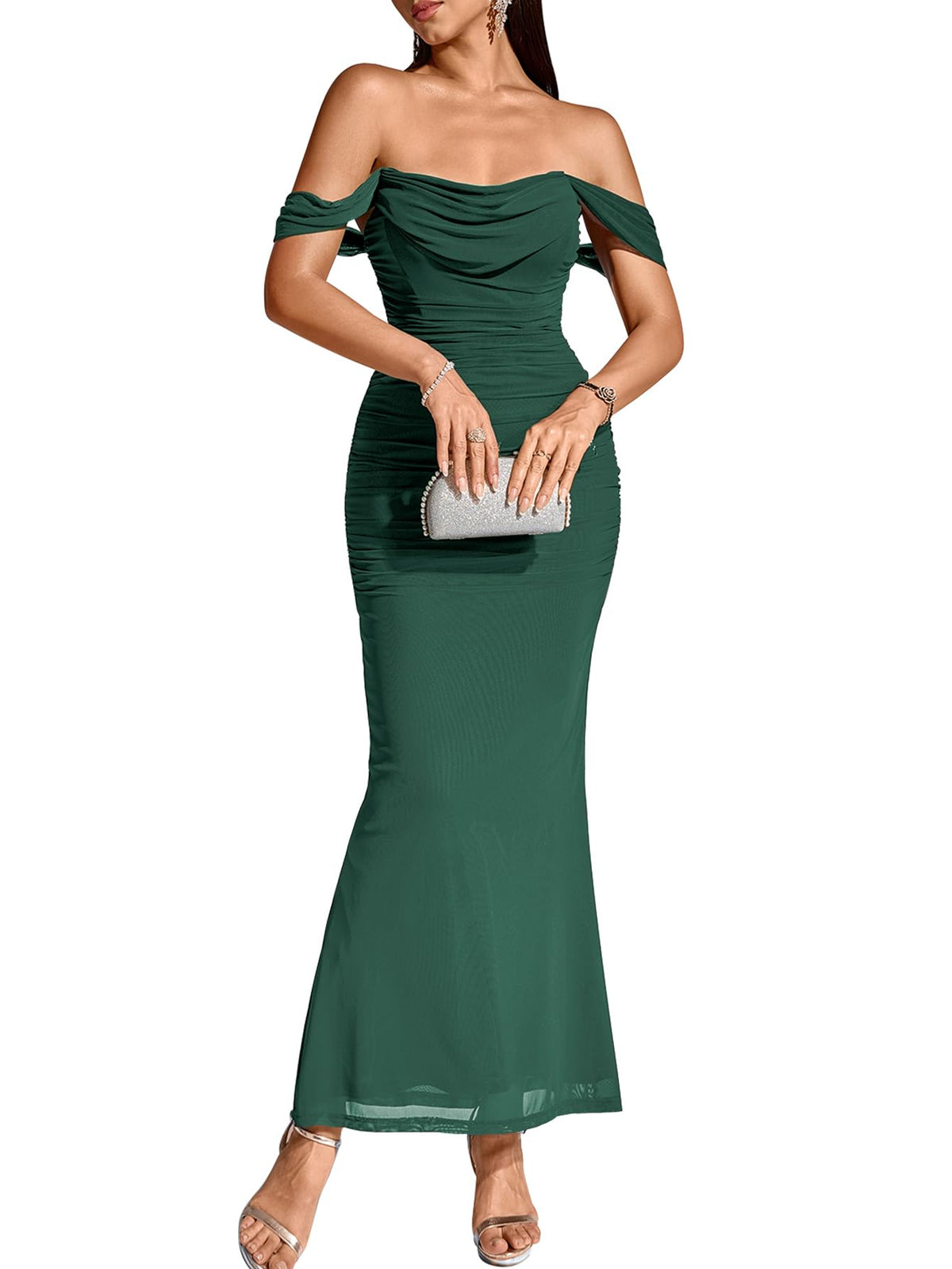 KUTUMAI Women Off Shoulder Maxi Long Corset Formal Wedding Guest Dress