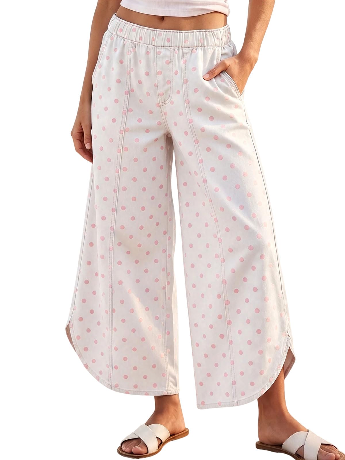 CHARTOU Women Y2k Wide Leg Jeans Elastic Waist Tulip Hem Casual Cropped Ankle Lenght Denim Pants