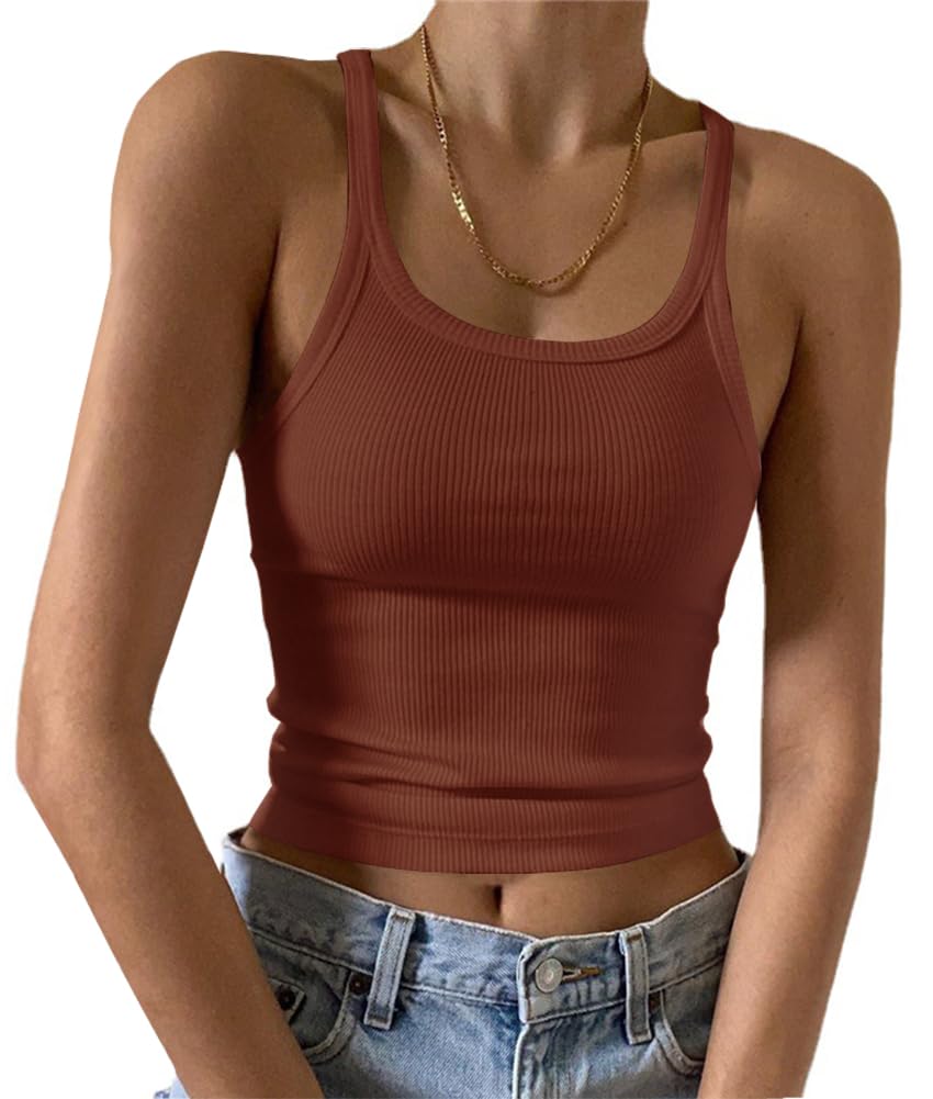 Artfish Women's Sleeveless Tank Top Form Fitting Scoop Neck Ribbed Knit Basic Cami Shirts