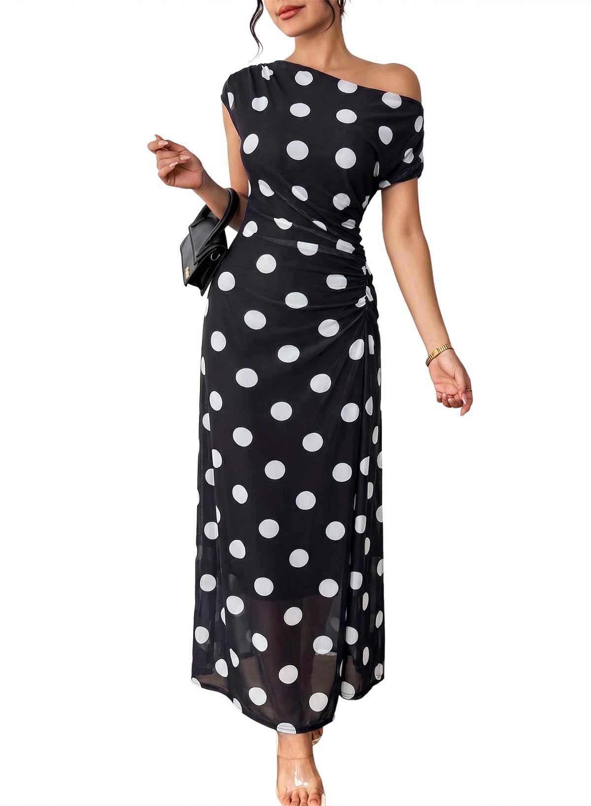 BLENCOT Women's Floral Off Shoulder Wedding Guest Dress Party Gown