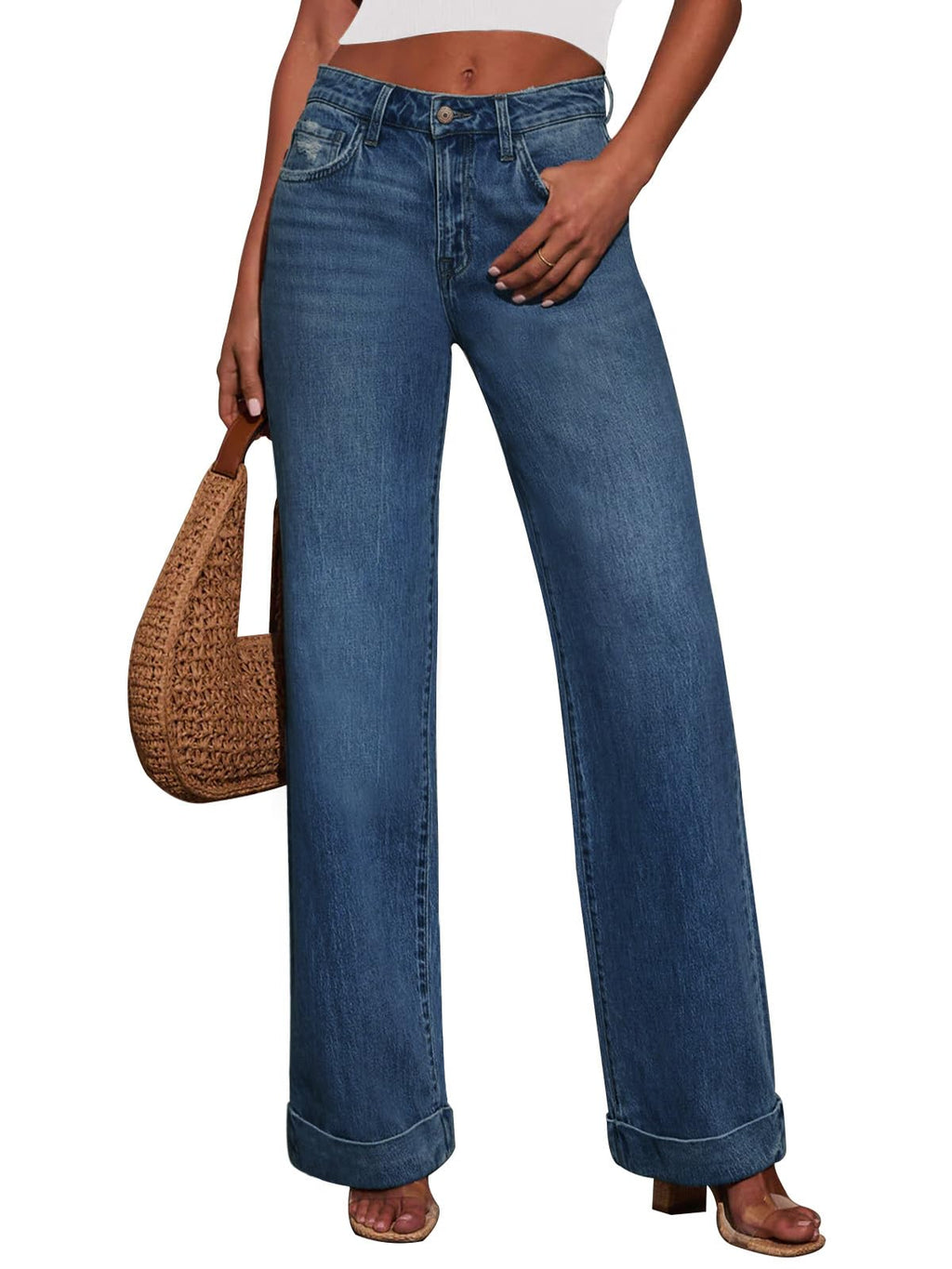 KUNMI Jeans for Women Wide Leg Baggy High Waist Boyfriends Straight Leg Stretchy Denim Pants Trendy Fall 2026