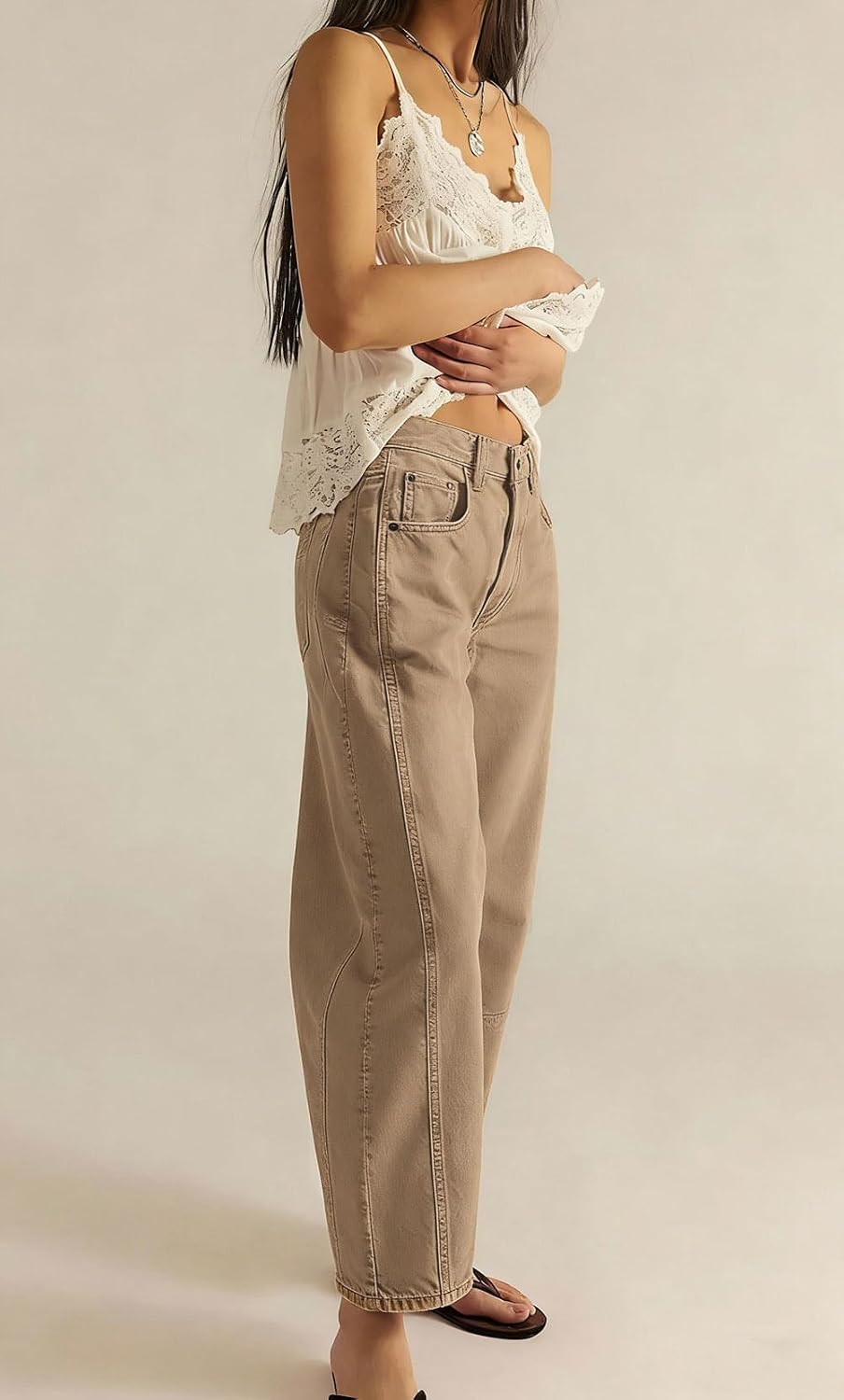 loveimgs Women Casual Wide Leg Mid Rise Jeans Baggy Barrel Jeans Denim Pull On Pants Sweatpants Y2k Boyfriend Boho Ankle Pant