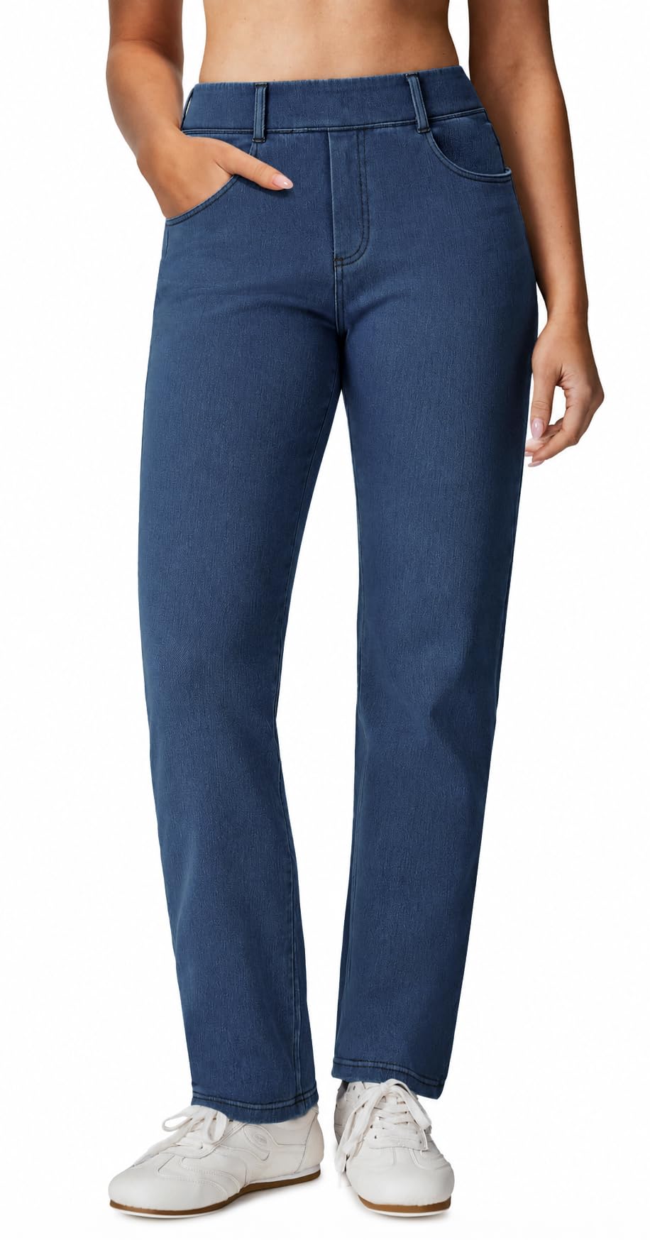 Stretchy Straight Leg Jeans for Women Trendy High Waisted Pull On Pants