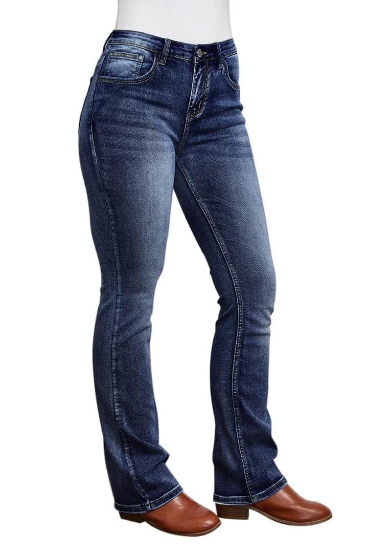 Women's Mid Rise Bootcut Jeans Western Stretchy Straight Leg Denim Pants