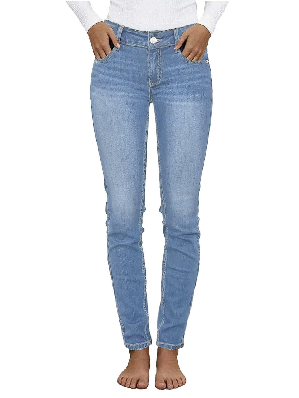Flamingals Mid Waist Women's Skinny Jeans Butt Lifting Slim Fit Casual Wash Stretchy Skinny Leg Denim Pants with Pocket