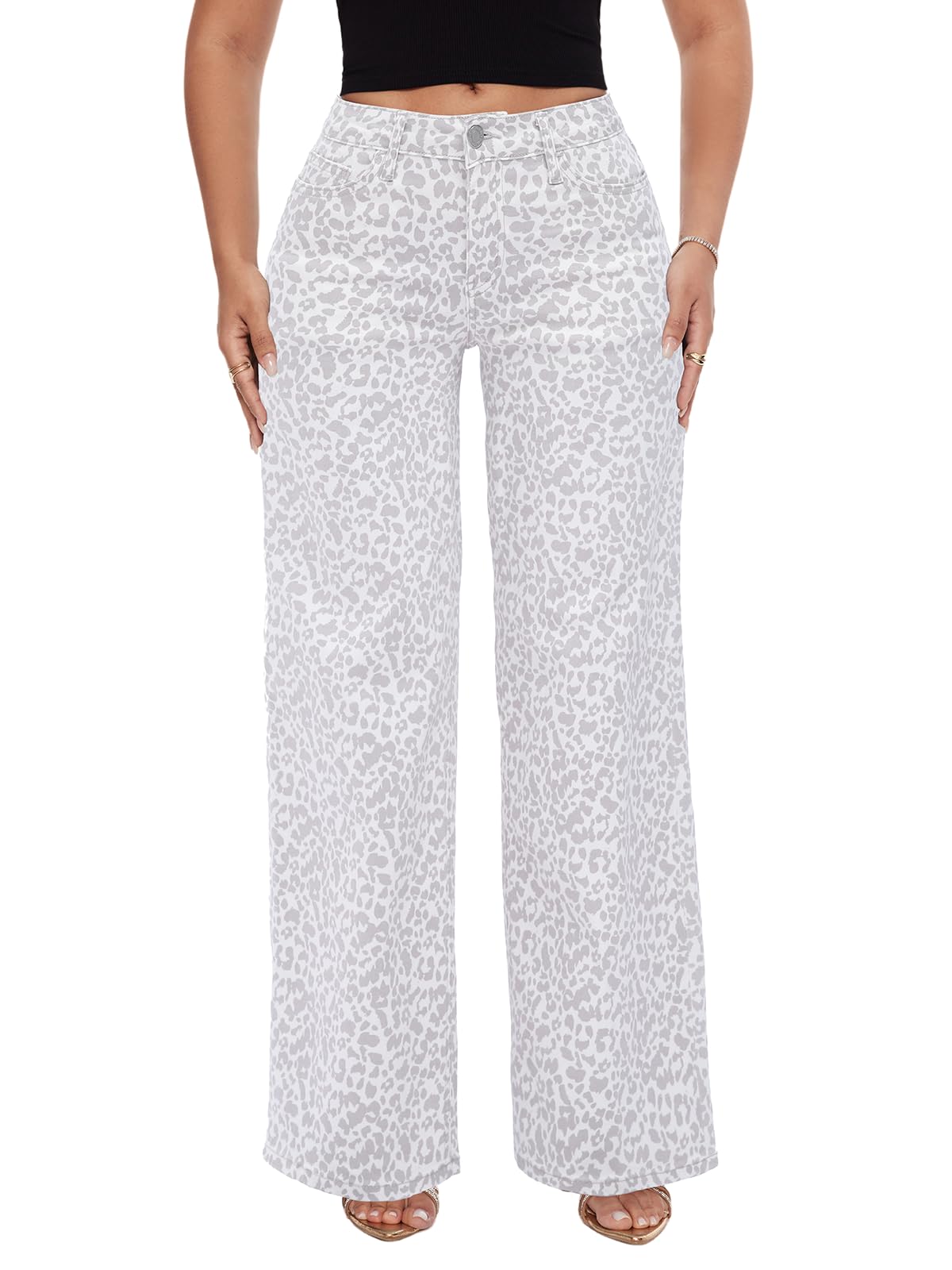 ONESO Wide Leg Jeans for Women Mid Low Rise Baggy Stretchy Denim Pants