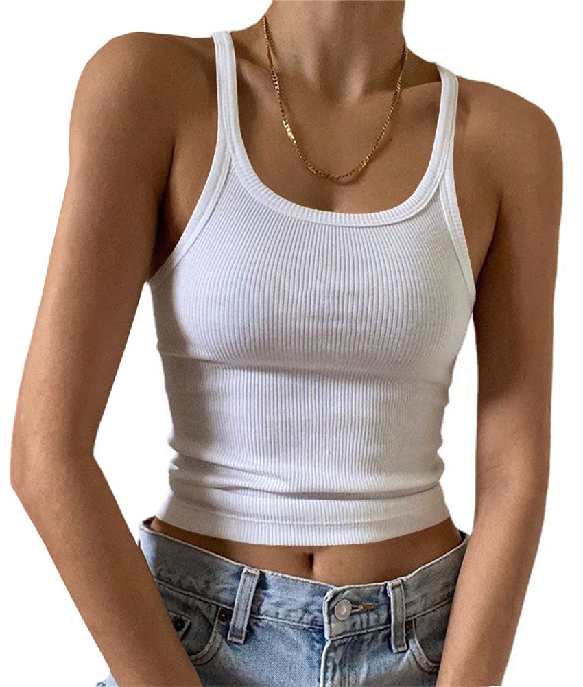 Artfish Women's Sleeveless Tank Top Form Fitting Scoop Neck Ribbed Knit Basic Cami Shirts