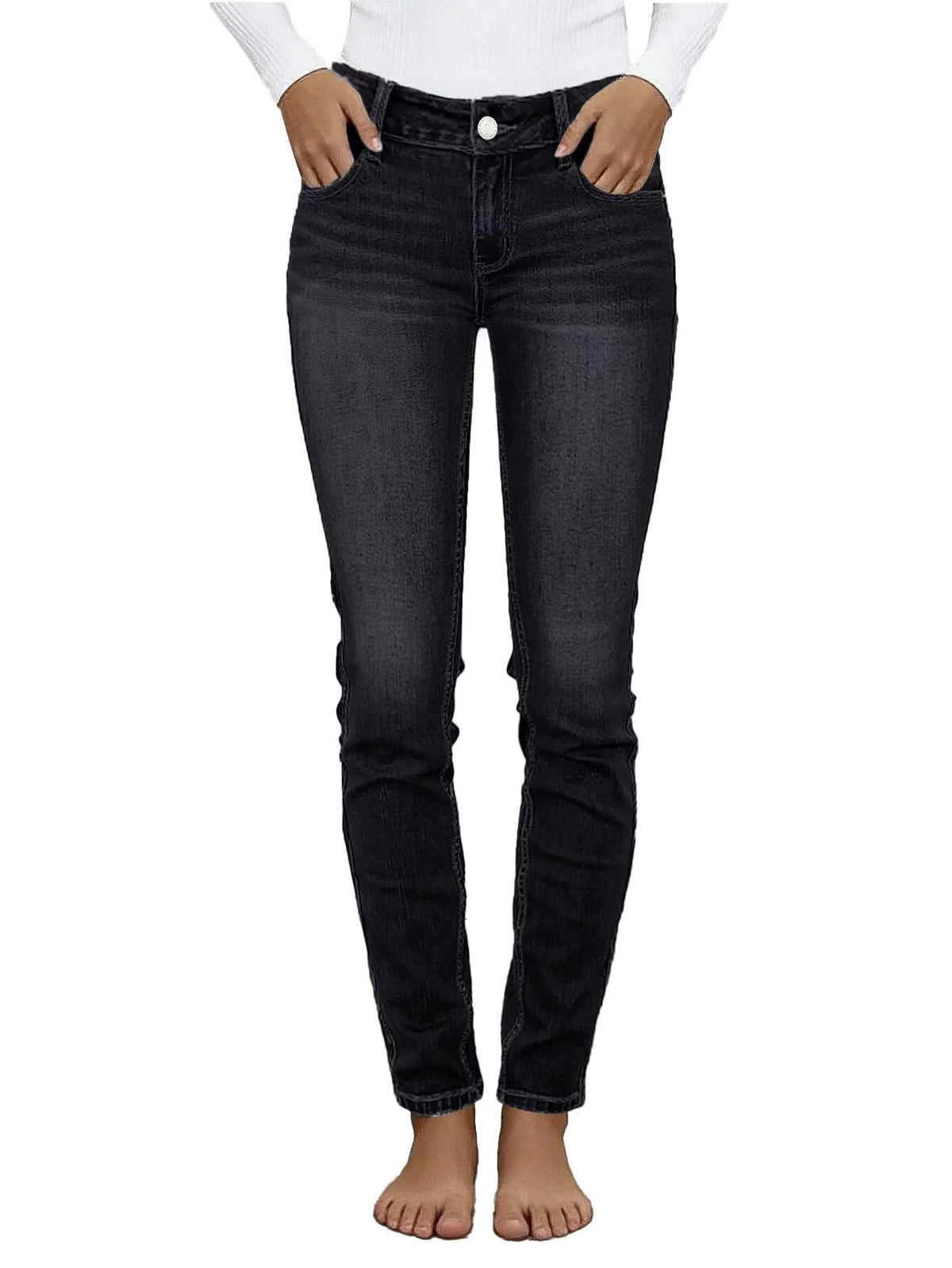 Flamingals Mid Waist Women's Skinny Jeans Butt Lifting Slim Fit Casual Wash Stretchy Skinny Leg Denim Pants with Pocket