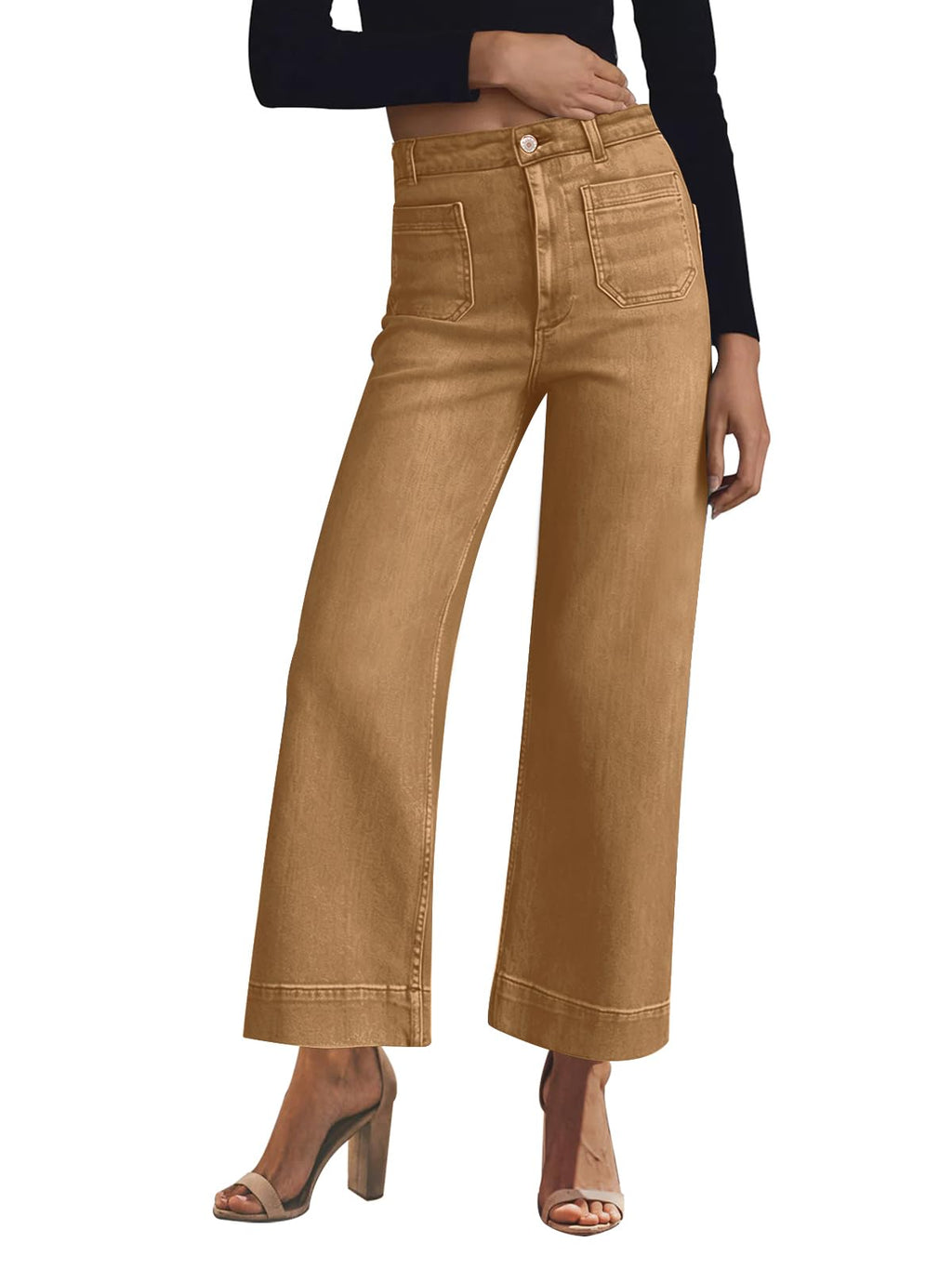 KUNMI Women's Wide Leg Jeans High Waisted Straight Leg Stretchy Denim Pants with Pockets