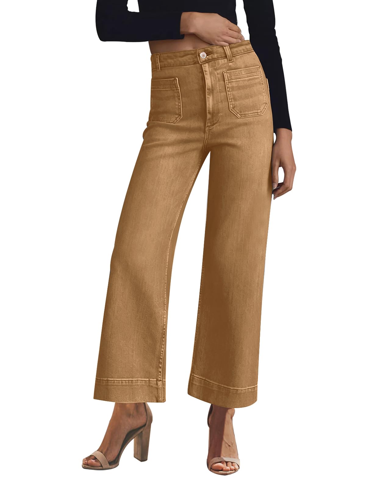 KUNMI Women's Wide Leg Jeans High Waisted Straight Leg Stretchy Denim Pants with Pockets