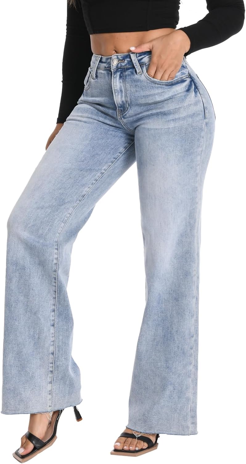 ONESO Wide Leg Jeans for Women High Waisted Stretchy Baggy Denim Pants