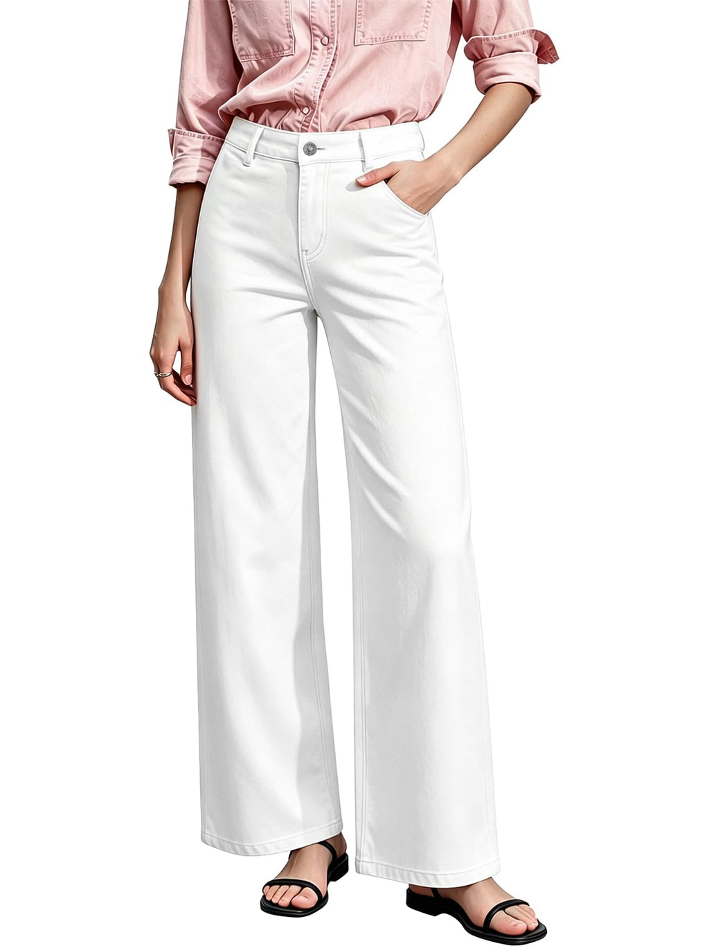 ONESO Wide Leg Jeans for Women Mid Low Rise Baggy Stretchy Denim Pants