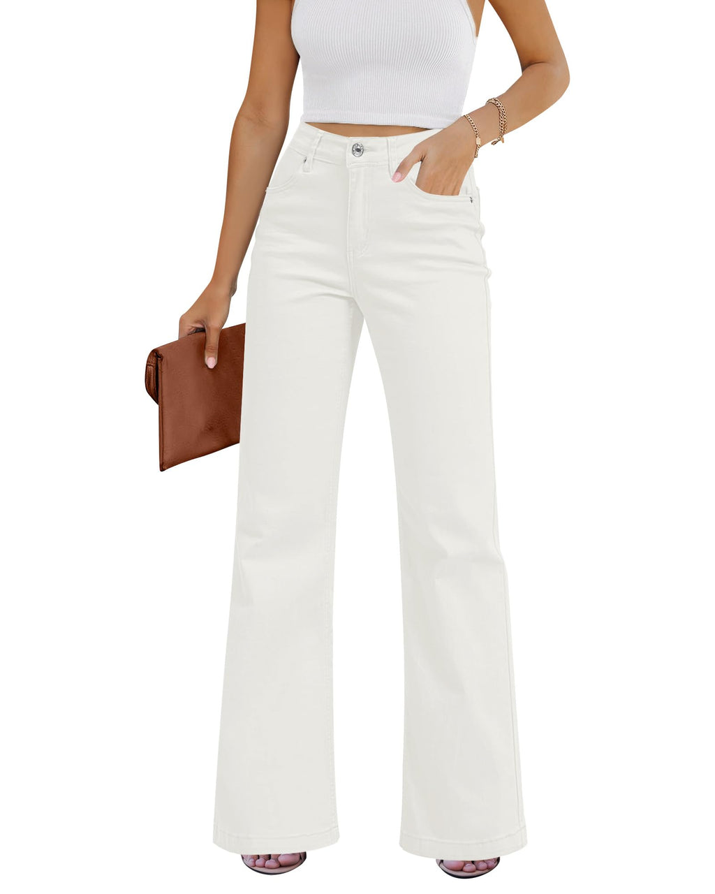 GRAPENT Flare Jeans for Women High Rise Wide Leg Baggy Stretchy Denim Pants