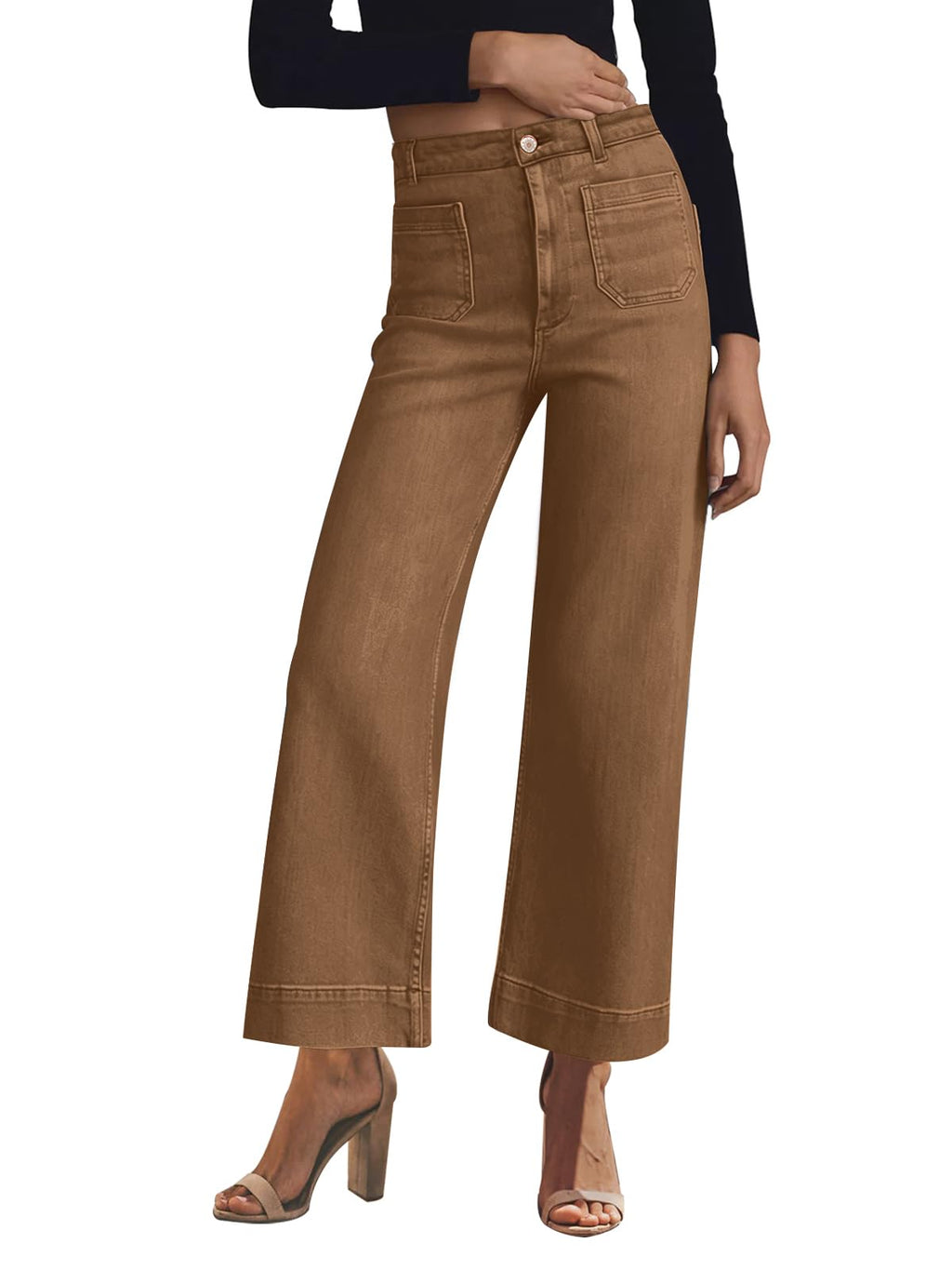 KUNMI Women's Wide Leg Jeans High Waisted Straight Leg Stretchy Denim Pants with Pockets