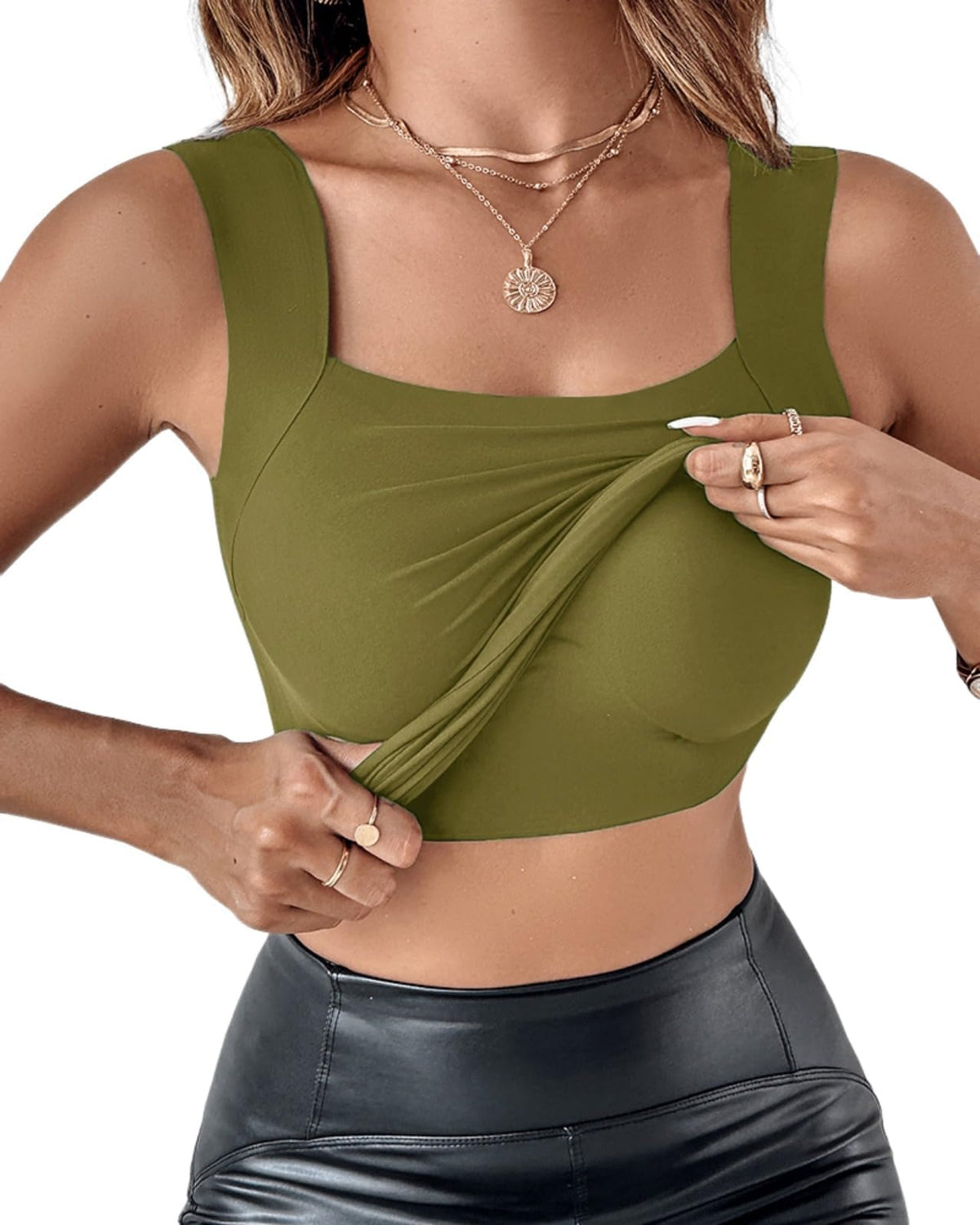 CHICME Womens Built in Bra Shapewear Tank Top U Neck Camisole