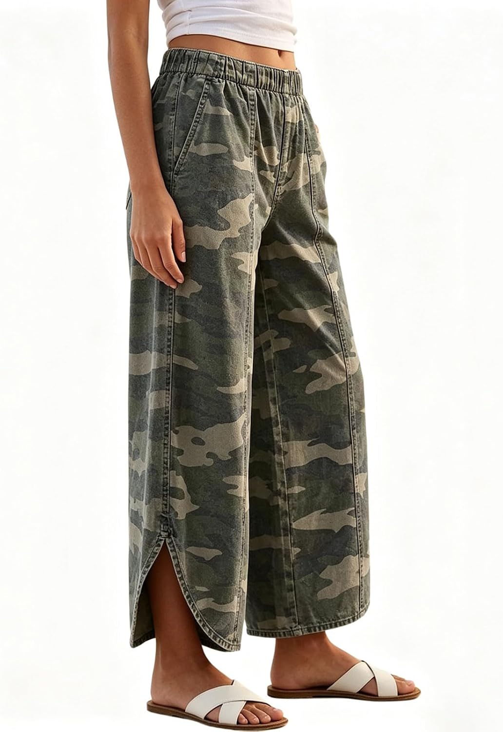 CHARTOU Women Y2k Wide Leg Jeans Elastic Waist Tulip Hem Casual Cropped Ankle Lenght Denim Pants