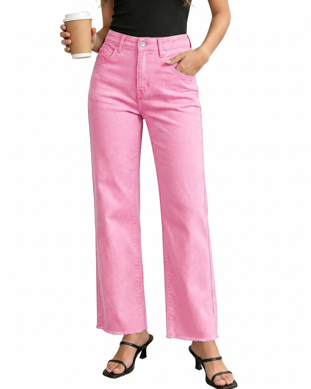 GRAPENT Straight Leg Jeans for Women High Waisted Stretchy Frayed Raw Hem Loose Denim Pants Casual Baggy Jean Trousers