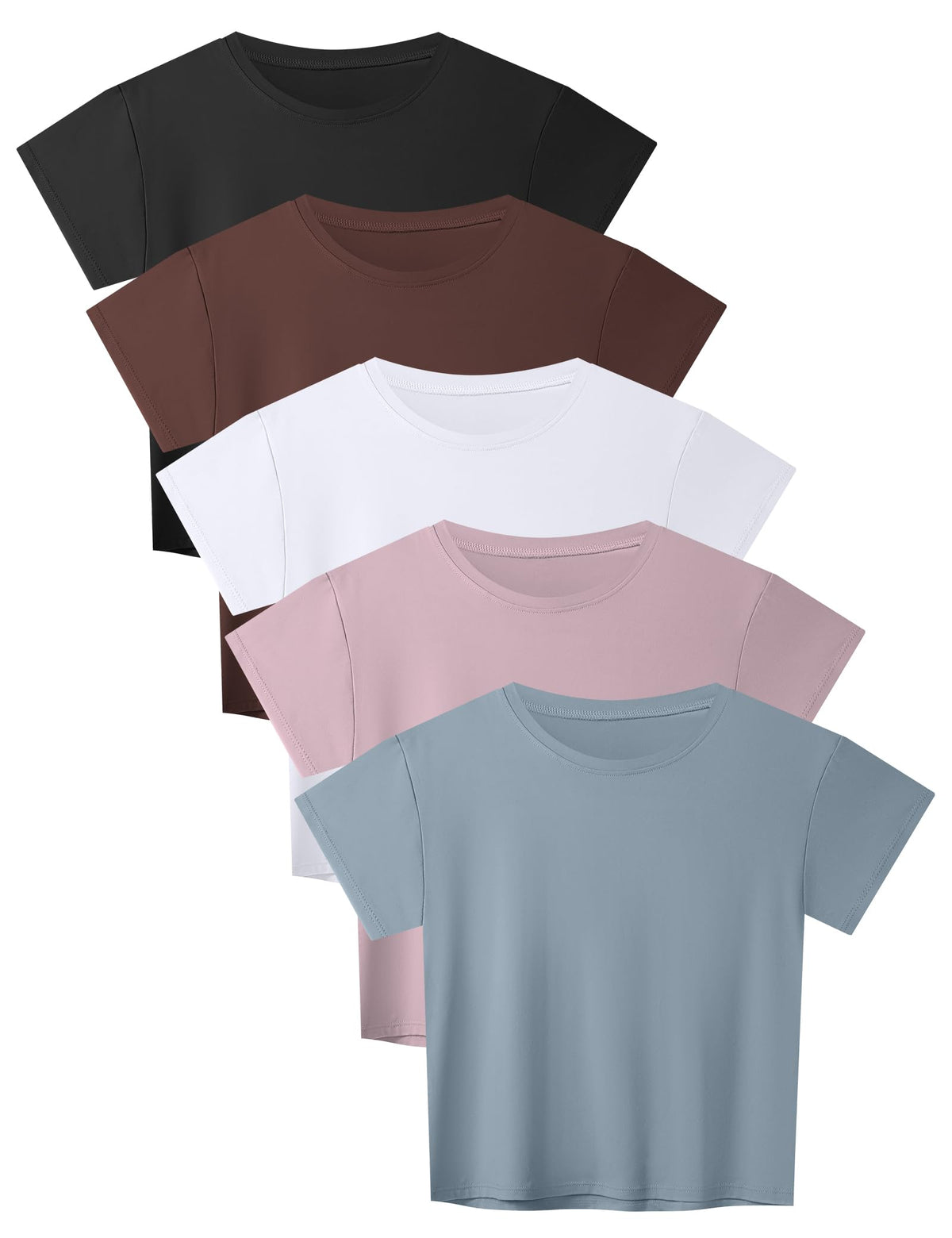 HOPLYNN 5 Pack Women's Loose Fit Short Sleeve Workout Crop Top T-Shirts