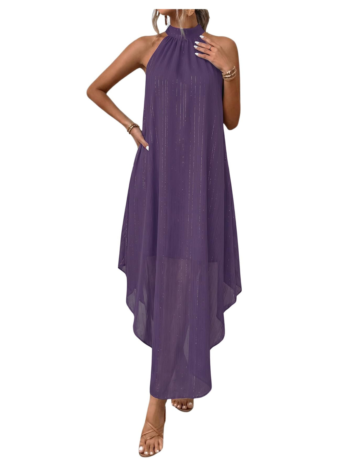 Verdusa Women’s Formal Wedding Guest Dress Halter Flowy Chiffon Long Dress