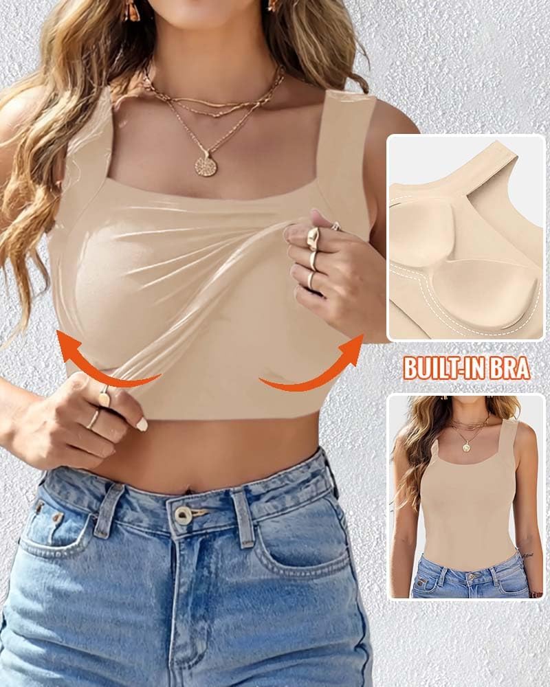 CHICME Womens Built in Bra Shapewear Tank Top U Neck Camisole