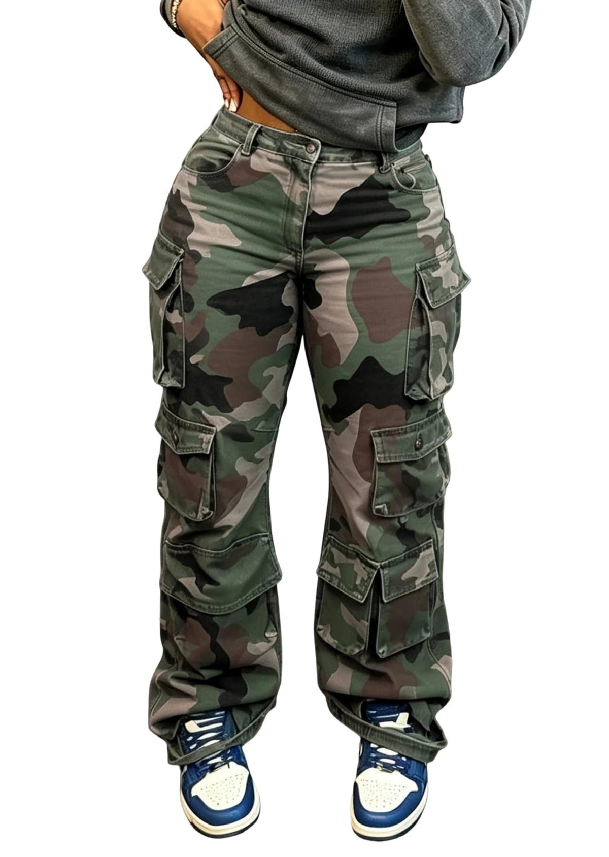 LKOUS Women's Cargo Baggy Straight Jeans Streetwear Y2K Multi Pocket