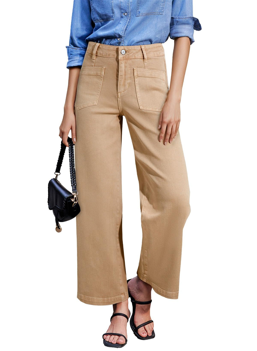 Sidefeel Wide Leg Jeans for Women High Waisted Stretchy Ankle Denim Pants