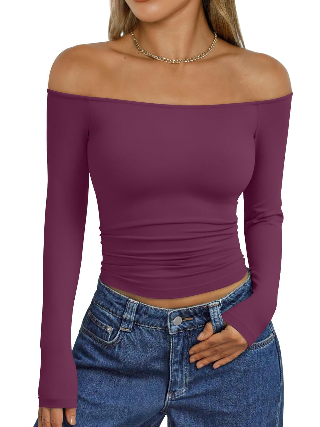 Trendy Queen Womens Off The Shoulder Tops Going Out Basic Sexy T Shirts