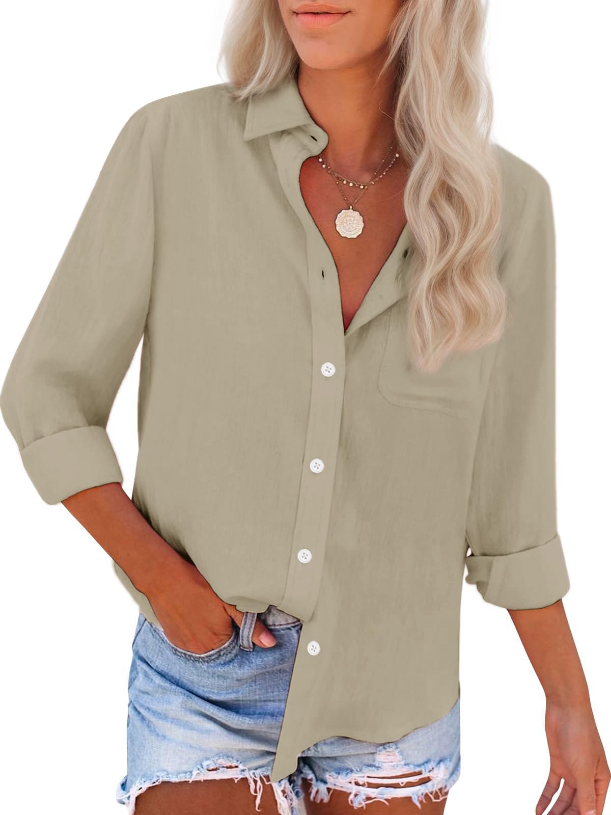 Womens Button Down Shirts Cotton Dress Shirts Oxford Shirts Long Sleeve Work Blouses Collared Tops Tunics with Pocket