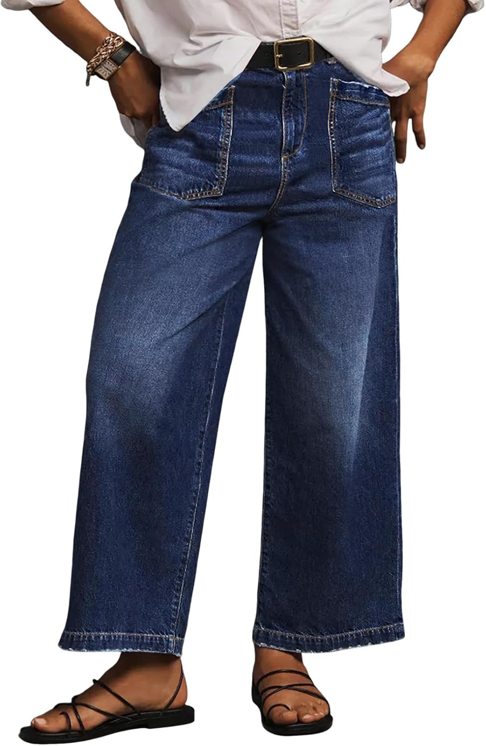 Eytino Plus Size Jeans for Women High Waisted Wide Leg Jeans Trendy Baggy Loose Stretchy Denim Pants with Pockets(1X-5X)