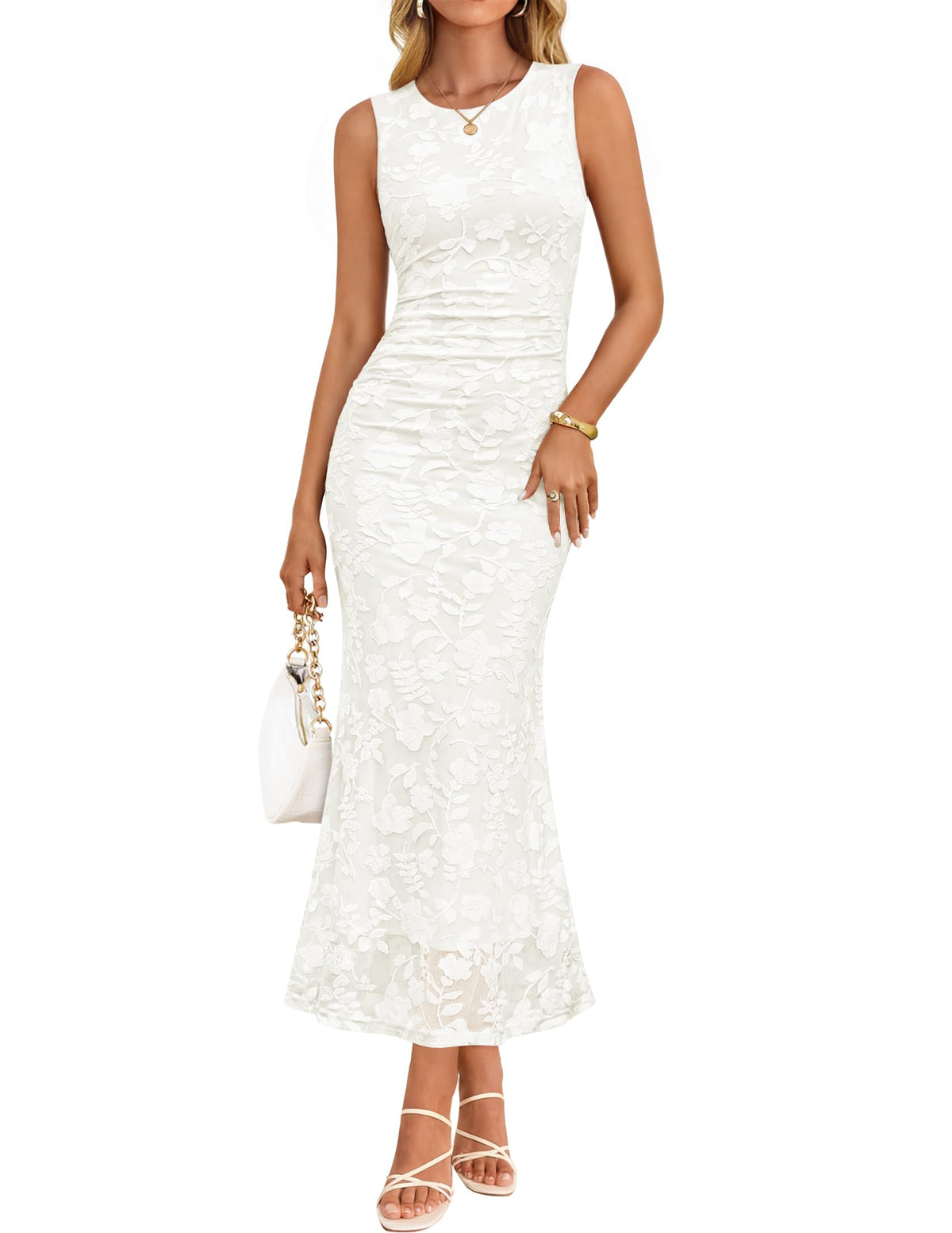 ZESICA Women's Summer Sleeveless Floral Bodycon Wedding Guest Dresses