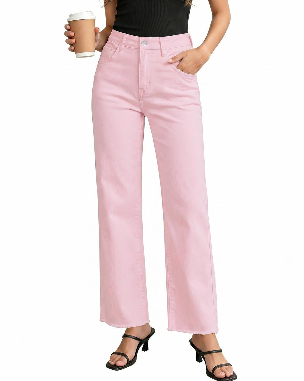 GRAPENT Straight Leg Jeans for Women High Waisted Stretchy Frayed Raw Hem Loose Denim Pants Casual Baggy Jean Trousers