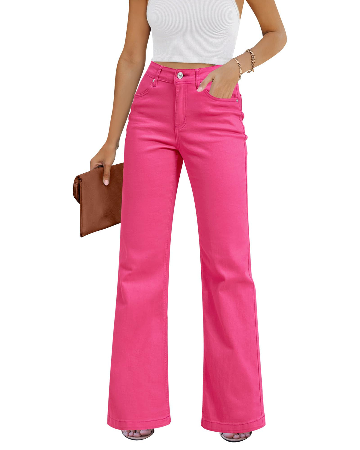 GRAPENT Flare Jeans for Women High Rise Wide Leg Baggy Stretchy Denim Pants